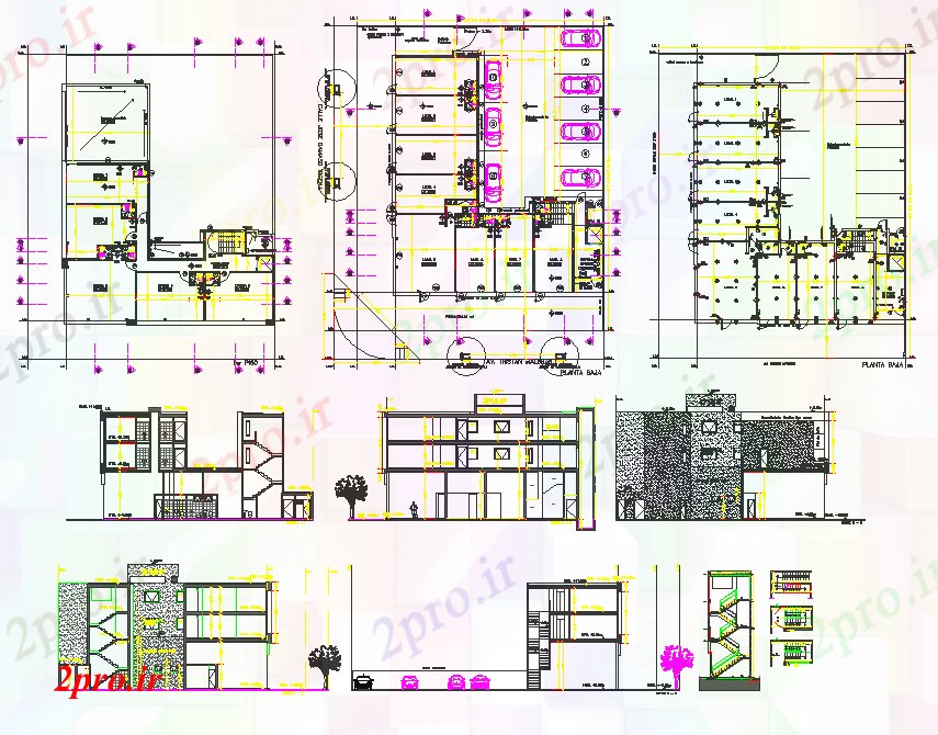 دانلود نقشه ساختمان اداری - تجاری - صنعتی محل ساختمان تجاری و دفاتر 22 در 25 متر (کد61472)