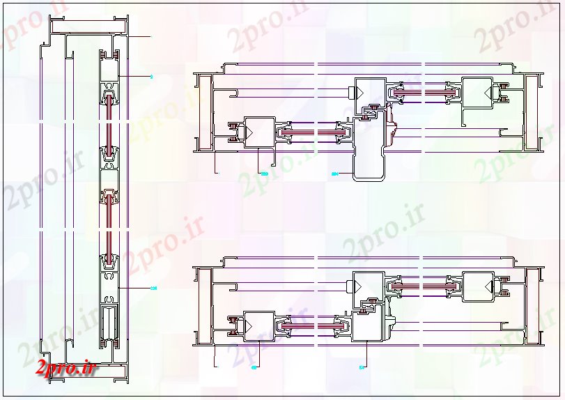 دانلود نقشه جزئیات طراحی در و پنجره  کشویی طراحی درب با دید جانبی (کد61480)