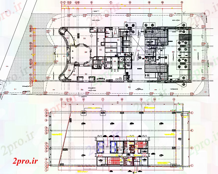 دانلود نقشه ساختمان اداری - تجاری - صنعتی ساختمان طرحی طبقه با جزئیات 24 در 60 متر (کد61481)