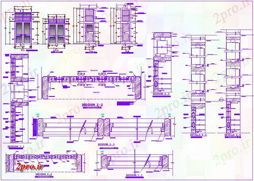 دانلود نقشه جزئیات طراحی در و پنجره   درب های چوبی با ابعاد و جزئیات مقطعی (کد61483)
