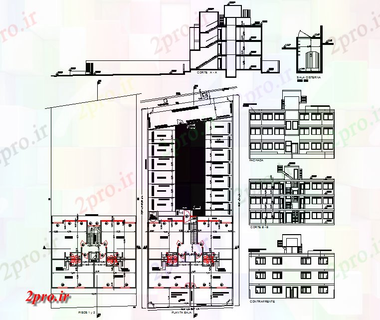 دانلود نقشه ساختمان اداری - تجاری - صنعتی ساختمان اداری و پارکینگ پروژه 387 در 935 متر (کد61487)