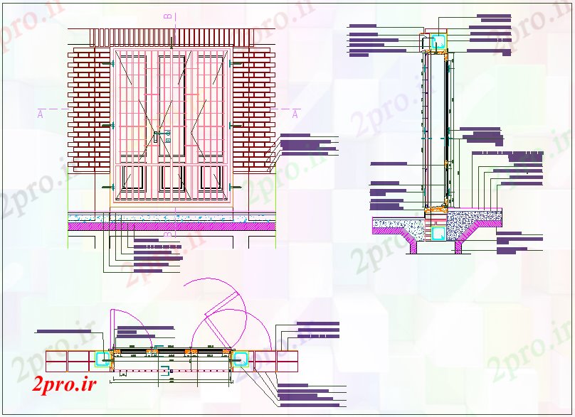 دانلود نقشه جزئیات طراحی در و پنجره   جزئیات درب با جزئیات نجاری (کد61488)