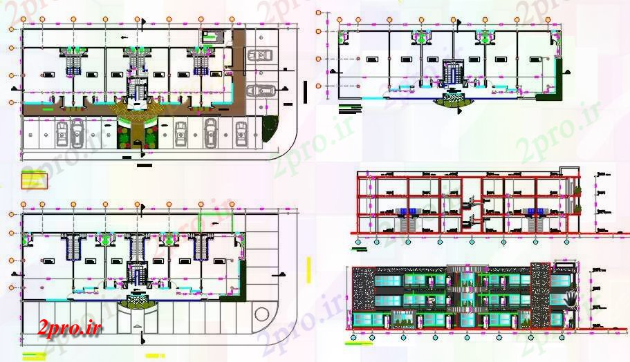 دانلود نقشه ساختمان اداری - تجاری - صنعتی دفاتر 19 در 41 متر (کد61492)