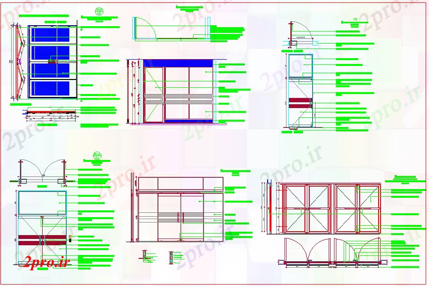 دانلود نقشه جزئیات طراحی در و پنجره  نظر طراحی دو درب با ابعاد (کد61505)