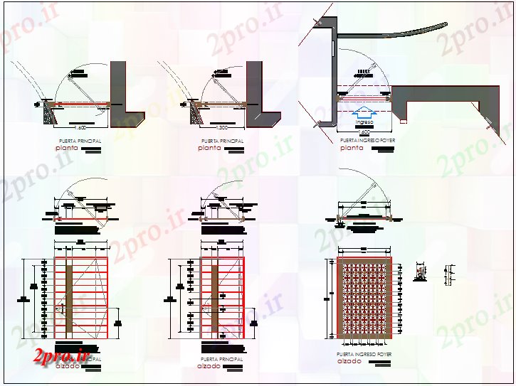 دانلود نقشه جزئیات طراحی در و پنجره  اصلی درب نظر طراحی (کد61518)