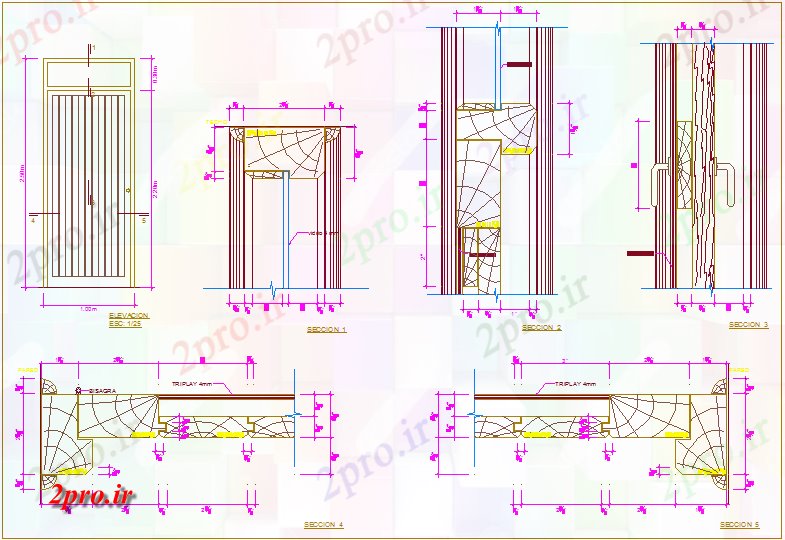 دانلود نقشه جزئیات طراحی در و پنجره  چوب درب نظر طراحی (کد61570)