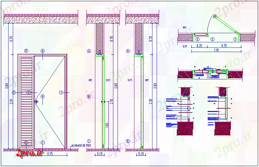 دانلود نقشه جزئیات طراحی در و پنجره  دست فلزی طراحی درب معکوس (کد61575)