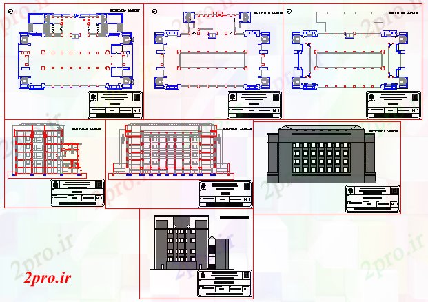 دانلود نقشه ساختمان اداری - تجاری - صنعتی ساختمان تجاری طراحی شهری 40 در 61 متر (کد61582)