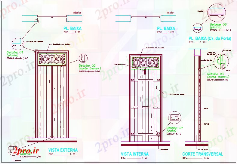 دانلود نقشه جزئیات طراحی در و پنجره  طراحی درب با تخته چوب (کد61589)