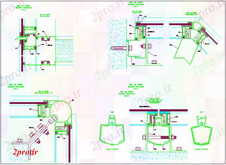 دانلود نقشه جزئیات طراحی در و پنجره  جزئیات زاویه دید در طراحی درب آلومینیوم (کد61605)