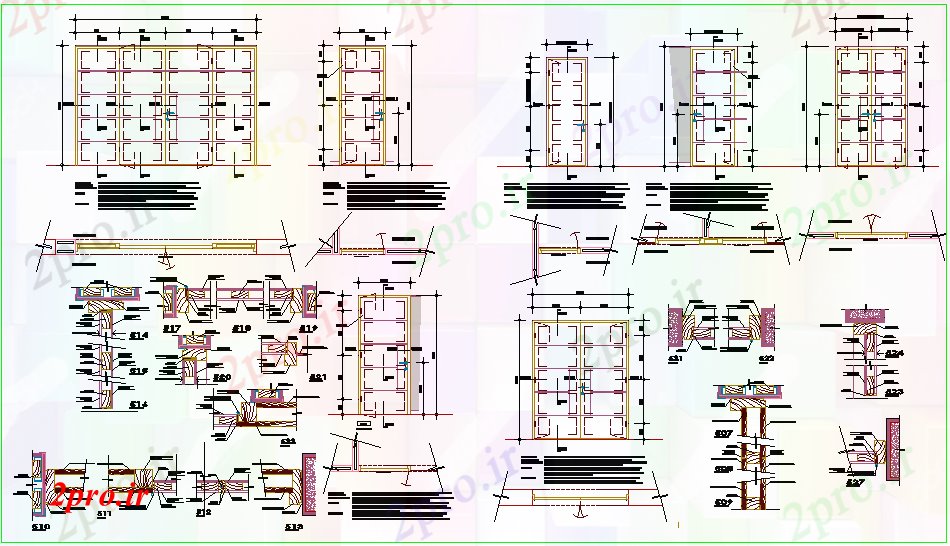 دانلود نقشه جزئیات طراحی در و پنجره  طراحی درب با اریب آلومینیوم (کد61613)