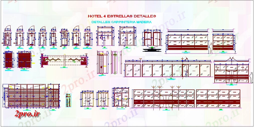 دانلود نقشه جزئیات طراحی در و پنجره  هتل 4 ستاره نظر درب با جزئیات نصب و قرار (کد61614)