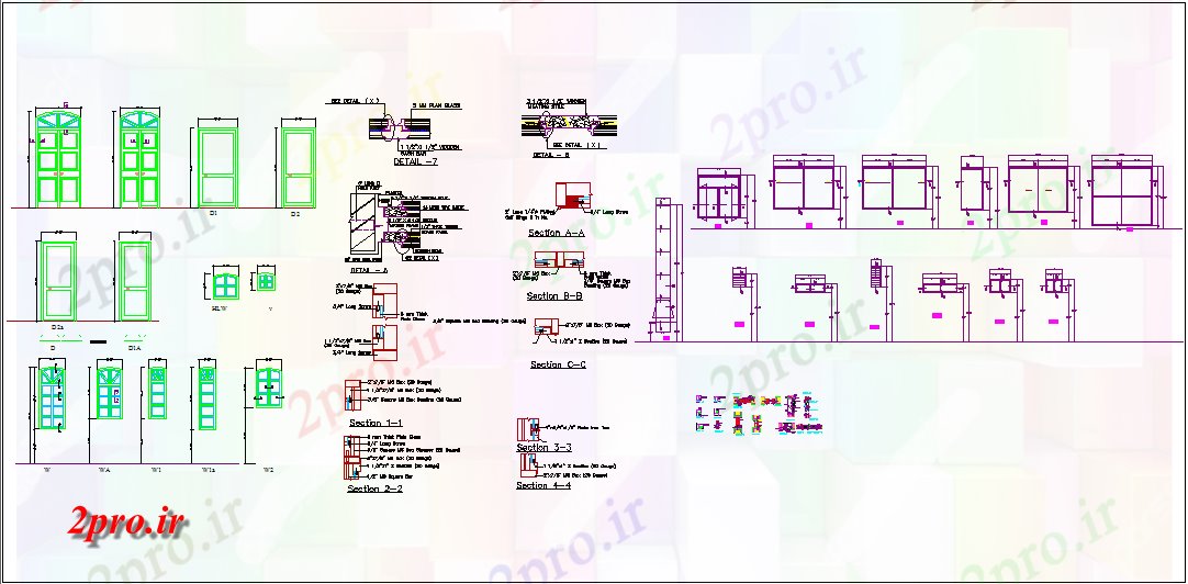 دانلود نقشه جزئیات طراحی در و پنجره  طرحی وصال درب با جزئیات مقطعی (کد61628)