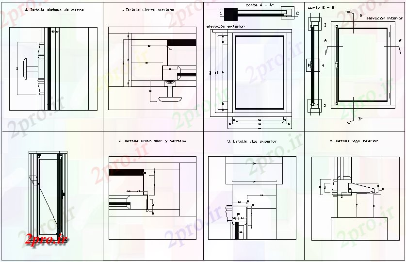 دانلود نقشه جزئیات طراحی در و پنجره  نظر طراحی پنجره (کد61632)