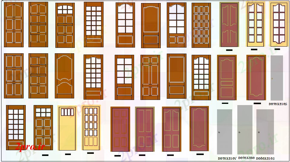 دانلود نقشه جزئیات طراحی در و پنجره  مدل های مختلف از طراحی درب (کد61639)