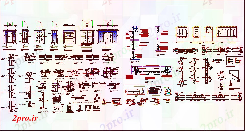 دانلود نقشه جزئیات طراحی در و پنجره   جزئیات از نوع مختلف از درب و پنجره (کد61645)