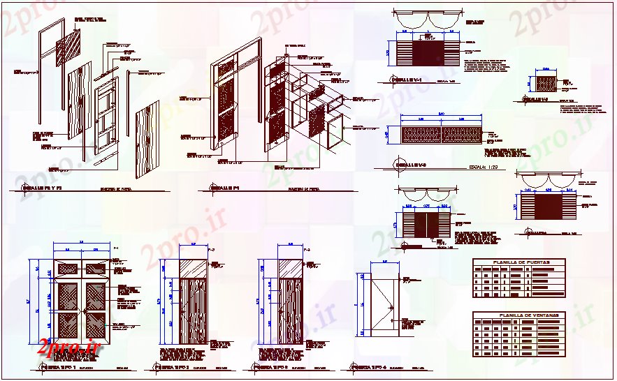 دانلود نقشه جزئیات طراحی در و پنجره  درب چوب و  جزئیات پنجره (کد61646)