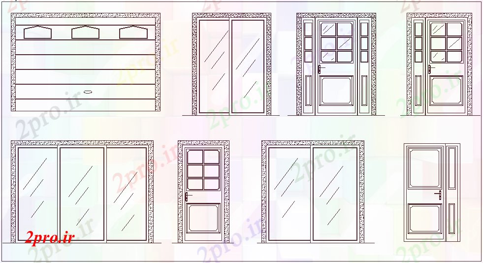 دانلود نقشه جزئیات طراحی در و پنجره   مدل های مختلف از درب (کد61671)