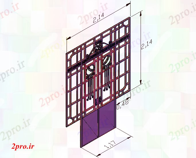 دانلود نقشه جزئیات طراحی در و پنجره   تریدی از درب در موقعیت جلو (کد61685)