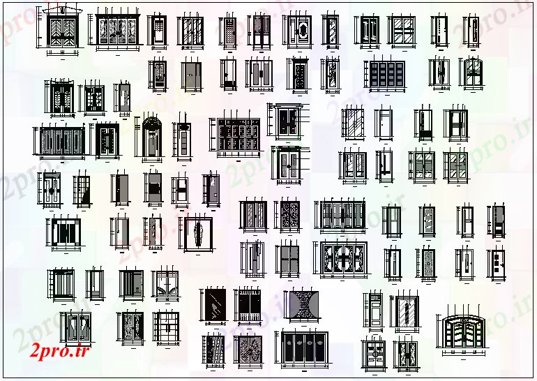دانلود نقشه جزئیات طراحی در و پنجره  مختلف درب نظر طراحی (کد61706)