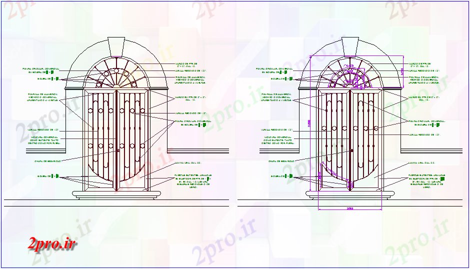 دانلود نقشه جزئیات طراحی در و پنجره  طراحی درب های فرفورژه از خانه (کد61720)