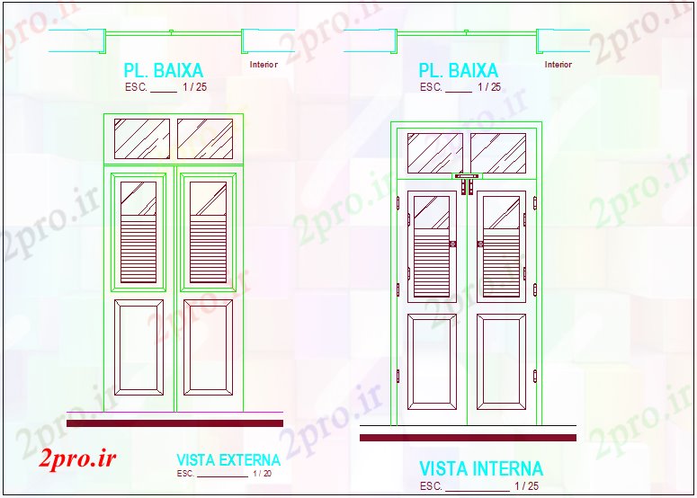 دانلود نقشه جزئیات طراحی در و پنجره  خارجی و نمای داخلی درب (کد61753)