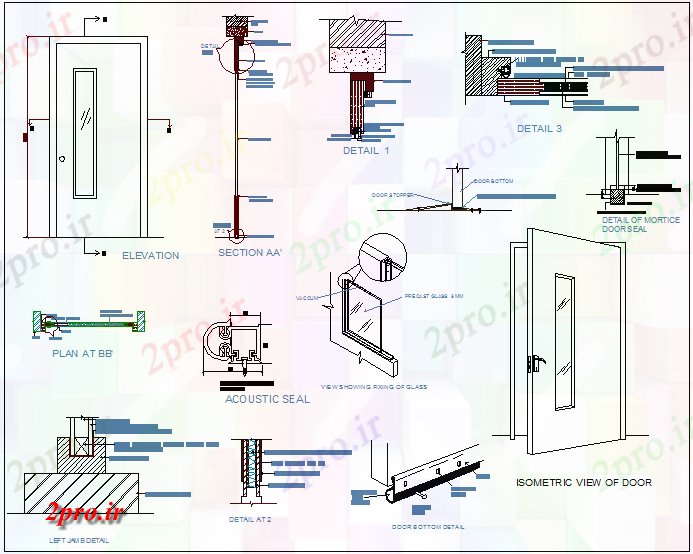 دانلود نقشه جزئیات طراحی در و پنجره  صدا درب ضد نظر طراحی (کد61757)