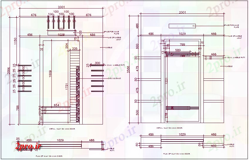 دانلود نقشه جزئیات طراحی در و پنجره   مرمر در ورودی طراحی درب (کد61786)