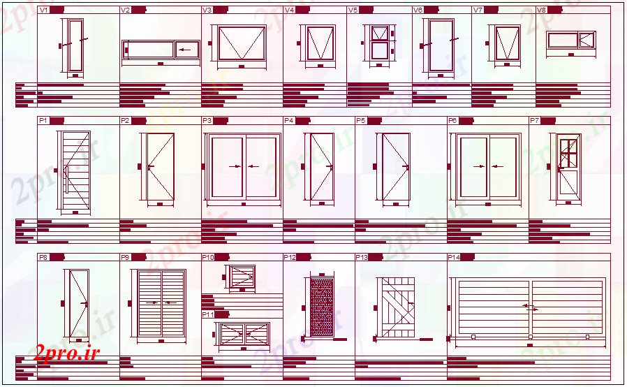 دانلود نقشه جزئیات طراحی در و پنجره   طرحی های مختلف از درب و پنجره (کد61794)