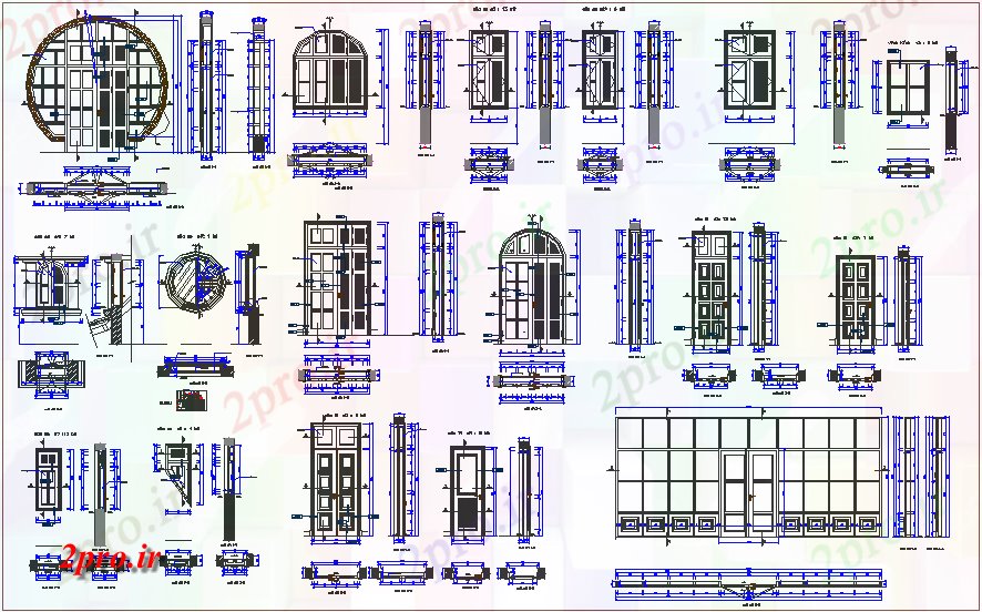 دانلود نقشه جزئیات طراحی در و پنجره  درب های چوبی نمای طراحی های مختلف (کد61796)