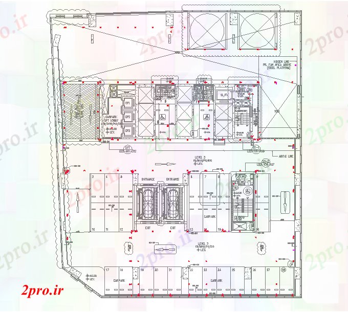 دانلود نقشه ساختمان دولتی ، سازمانی سیستم خدمات آتش نشانی 41 در 44 متر (کد61808)