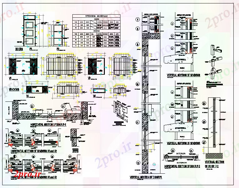 دانلود نقشه جزئیات طراحی در و پنجره  درب و پنجره جزئیات (کد61810)