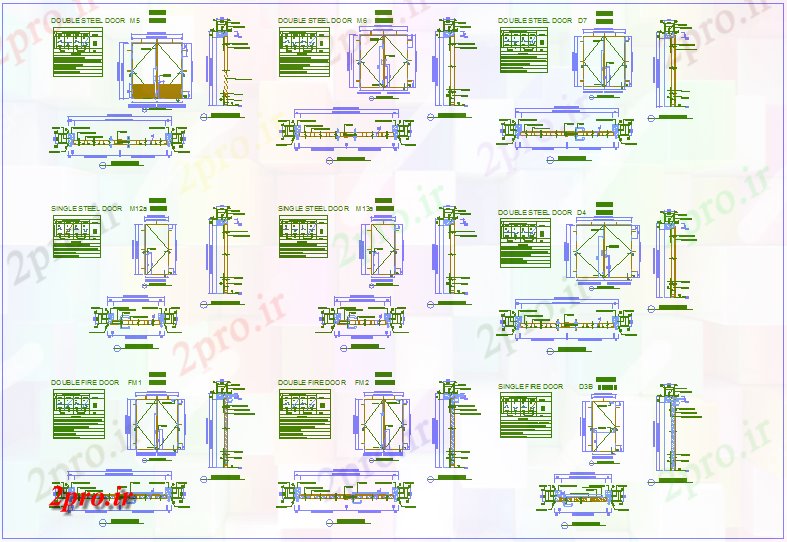 دانلود نقشه جزئیات طراحی در و پنجره   جزئیات درب فولاد با بخش (کد61814)
