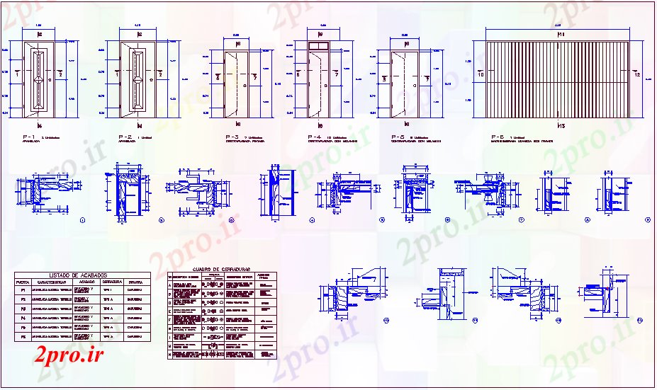 دانلود نقشه جزئیات طراحی در و پنجره  طراحی های مختلف نوع درب با  جزئیات و جدول توضیحات (کد61860)