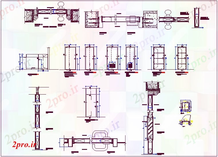 دانلود نقشه جزئیات طراحی در و پنجره  طراحی درب با بیرونی، داخلی و نمای مقطعی (کد61876)