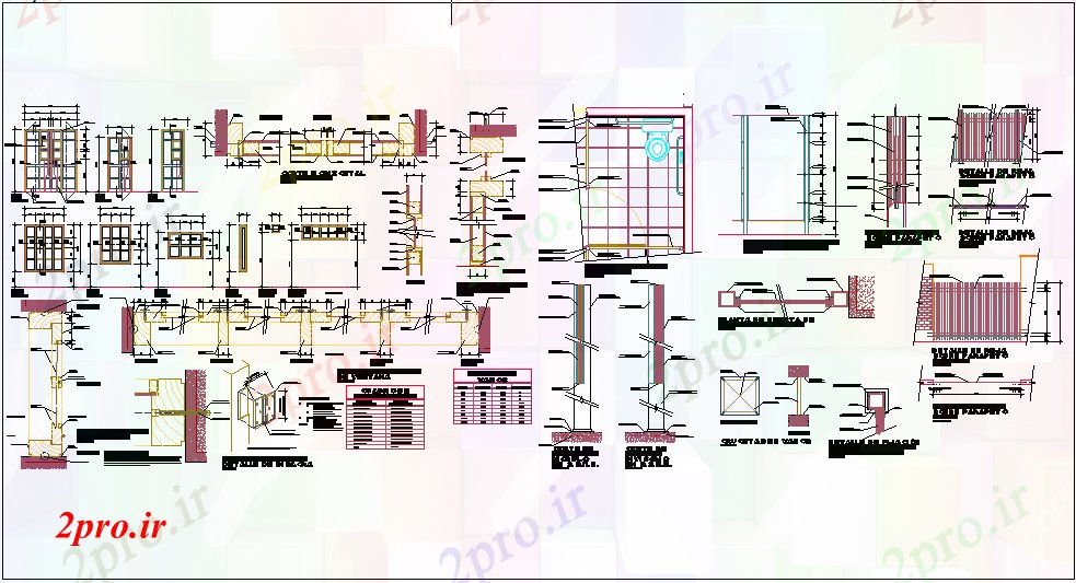 دانلود نقشه جزئیات طراحی در و پنجره  درب و پنجره جزئیات با دید مقطعی و جان پناه  (کد61883)