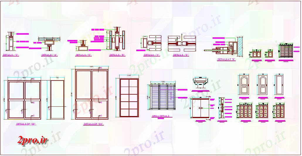 دانلود نقشه جزئیات طراحی در و پنجره  یک و دو نظر طراحی درب با کوره ها و جزئیات    (کد61914)