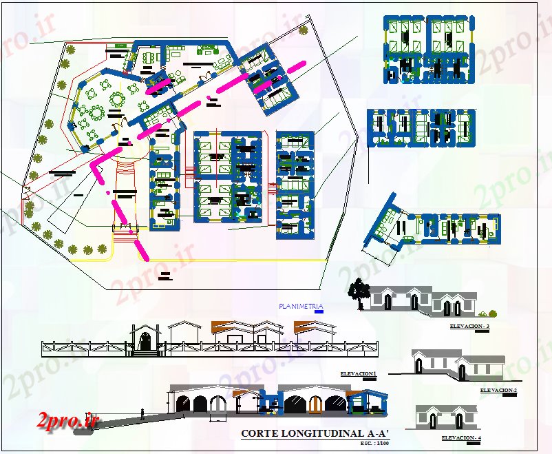 دانلود نقشه دانشگاه ، آموزشکده ، مدرسه ، هنرستان ، خوابگاه - طراحی خوابگاه با برنامه و نمای 11 در 15 متر (کد61918)