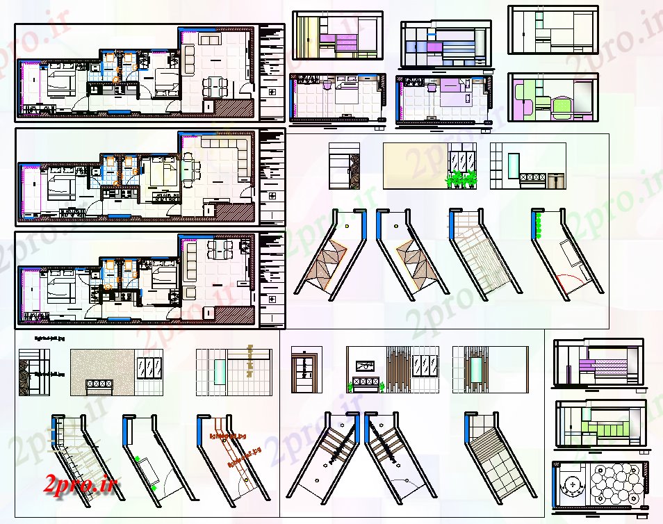 دانلود نقشه خانه مسکونی ، ویلاطراحی داخلی از جزئیات پروژه خانه 8 در 15 متر (کد61925)