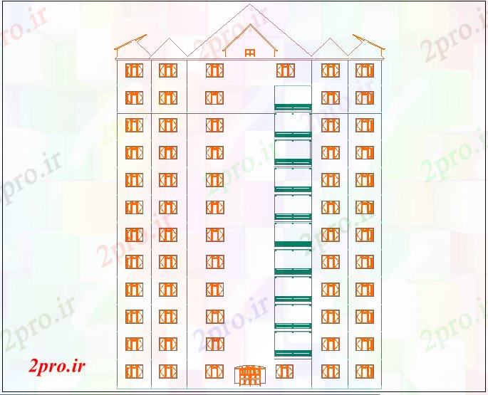 دانلود نقشه مسکونی  ، ویلایی ، آپارتمان  آپارتمان های طراحی با نظر نما جلو (کد61935)