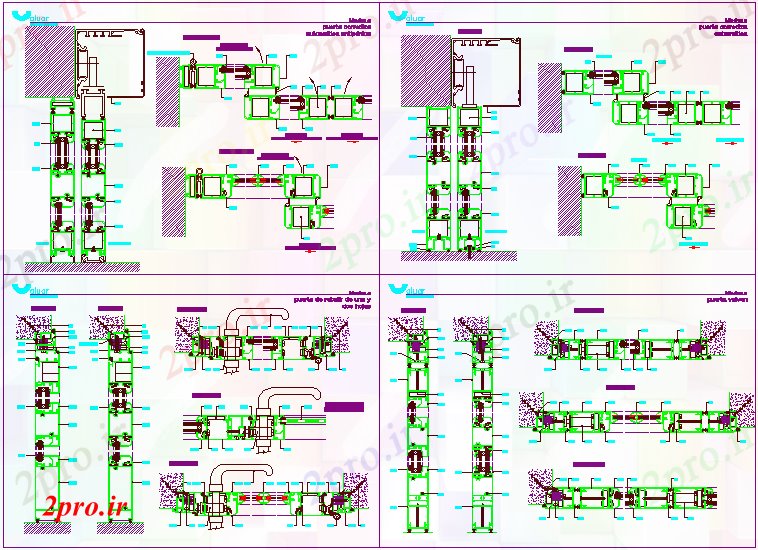 دانلود نقشه جزئیات طراحی در و پنجره   جزئیات از آلومینیوم درب کشویی   (کد61956)