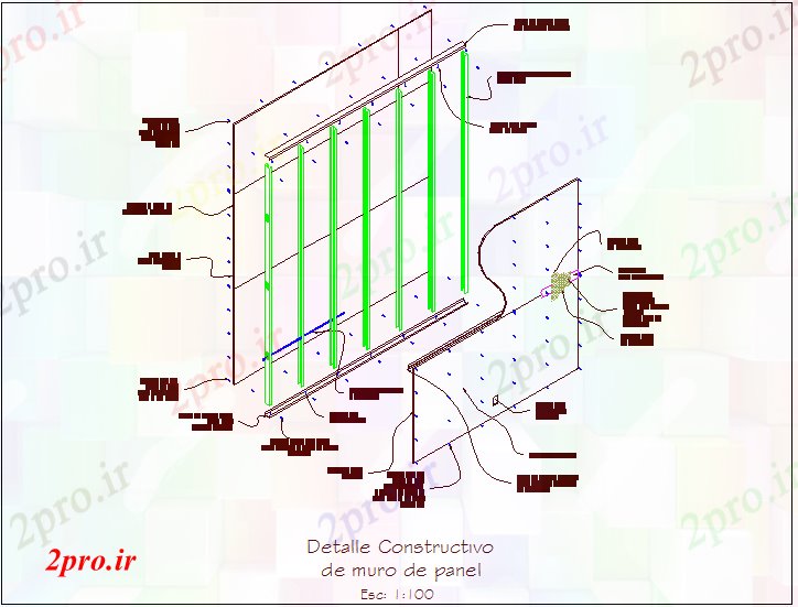 دانلود نقشه جزئیات ساخت و ساز جزئیات سازنده پانل دیوار   (کد61957)