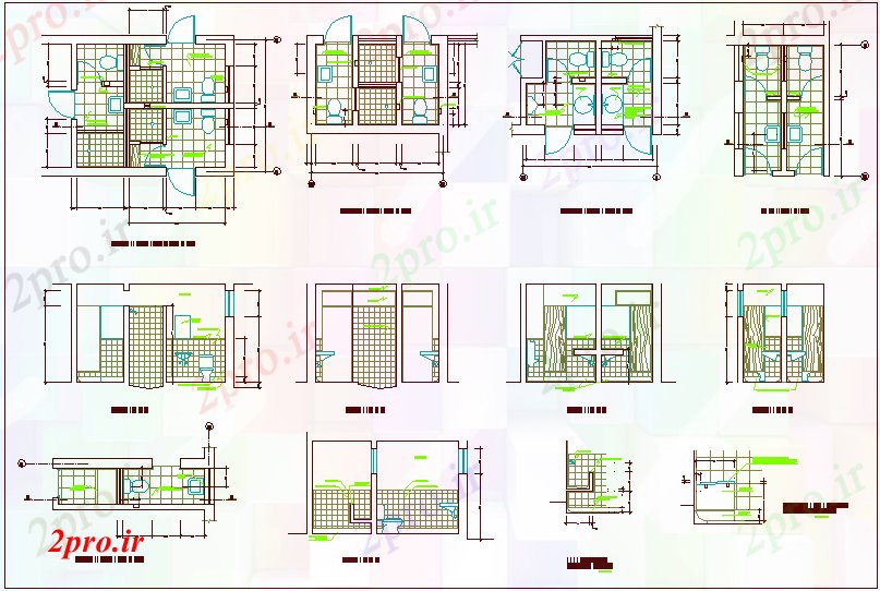 دانلود نقشه بلوک حمام حمام نظر طراحی با طرحی و نمای مقطعی (کد61981)