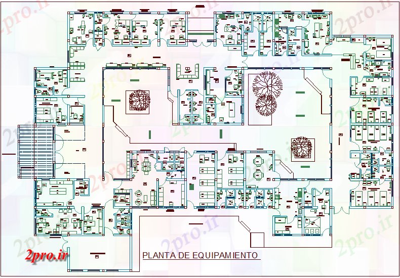 دانلود نقشه بیمارستان - درمانگاه - کلینیک تجهیزات طراحی داخلی با نقشه بیمارستان 33 در 47 متر (کد61986)