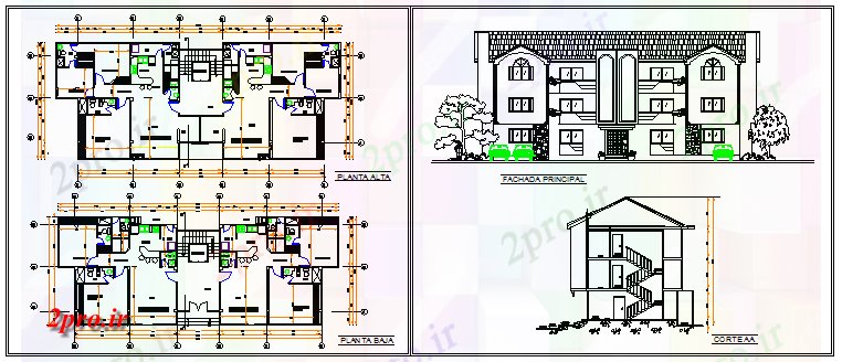 دانلود نقشه خانه های کوچک ، نگهبانی ، سازمانی - دوقلو سبک مدرن ویلا طراحی 10 در 25 متر (کد61987)