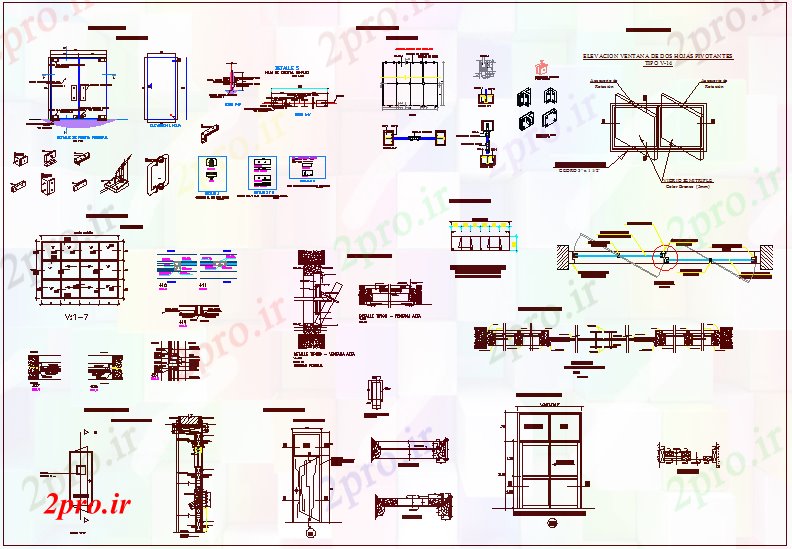 دانلود نقشه جزئیات طراحی در و پنجره  درب و پنجره نظر طراحی با بخش جزئیات آن (کد62007)