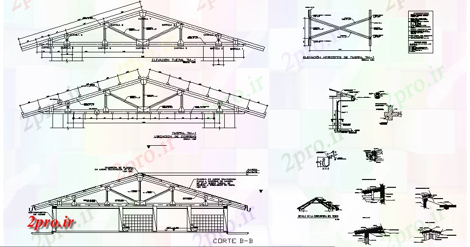 دانلود نقشه جزئیات ساخت و ساز جزئیات سقف خرپا (کد62026)