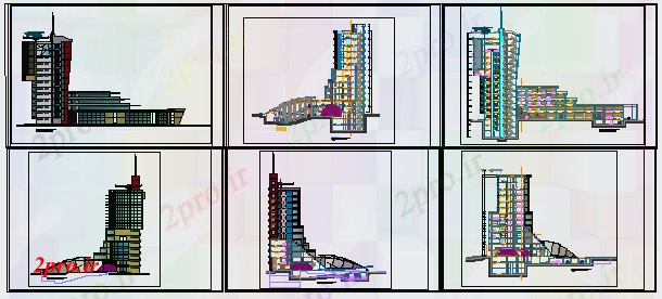 دانلود نقشه ساختمان مرتفعطراحی نمای طراحی از بلند ساخت طراحی 45 در 67 متر (کد62103)