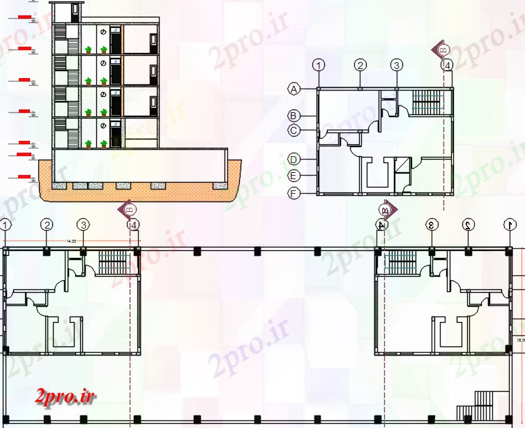 دانلود نقشه ساختمان اداری - تجاری - صنعتی طراحی و نما ساخت 17 در 51 متر (کد62122)