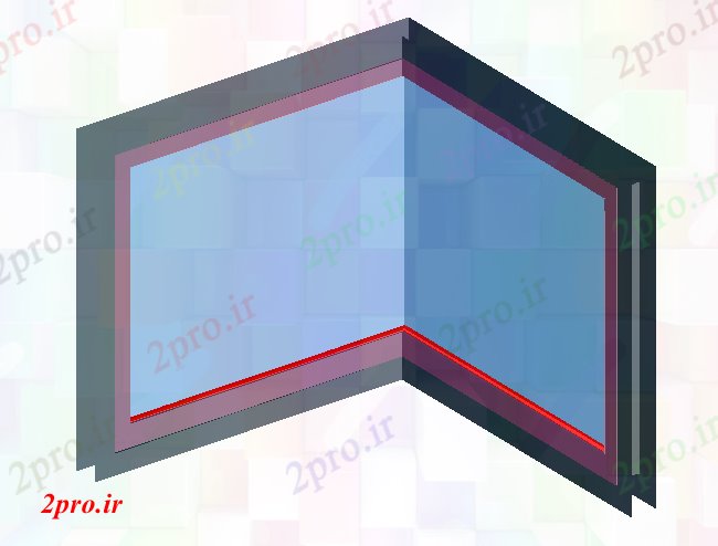 دانلود نقشه جزئیات طراحی در و پنجره   تریدی از پنجره برای گوشه با نمای فریم (کد62154)